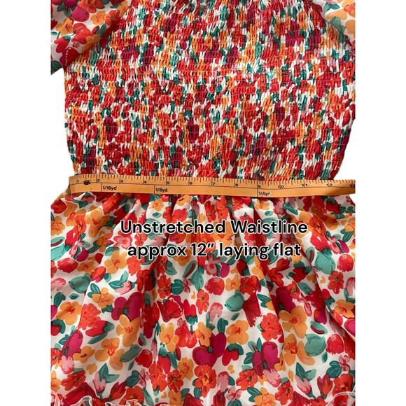 Lillusory Tiered Floral Dress Smocking Sweet Feminine Boho Flowy Coral Pink S - Picture 8 of 12